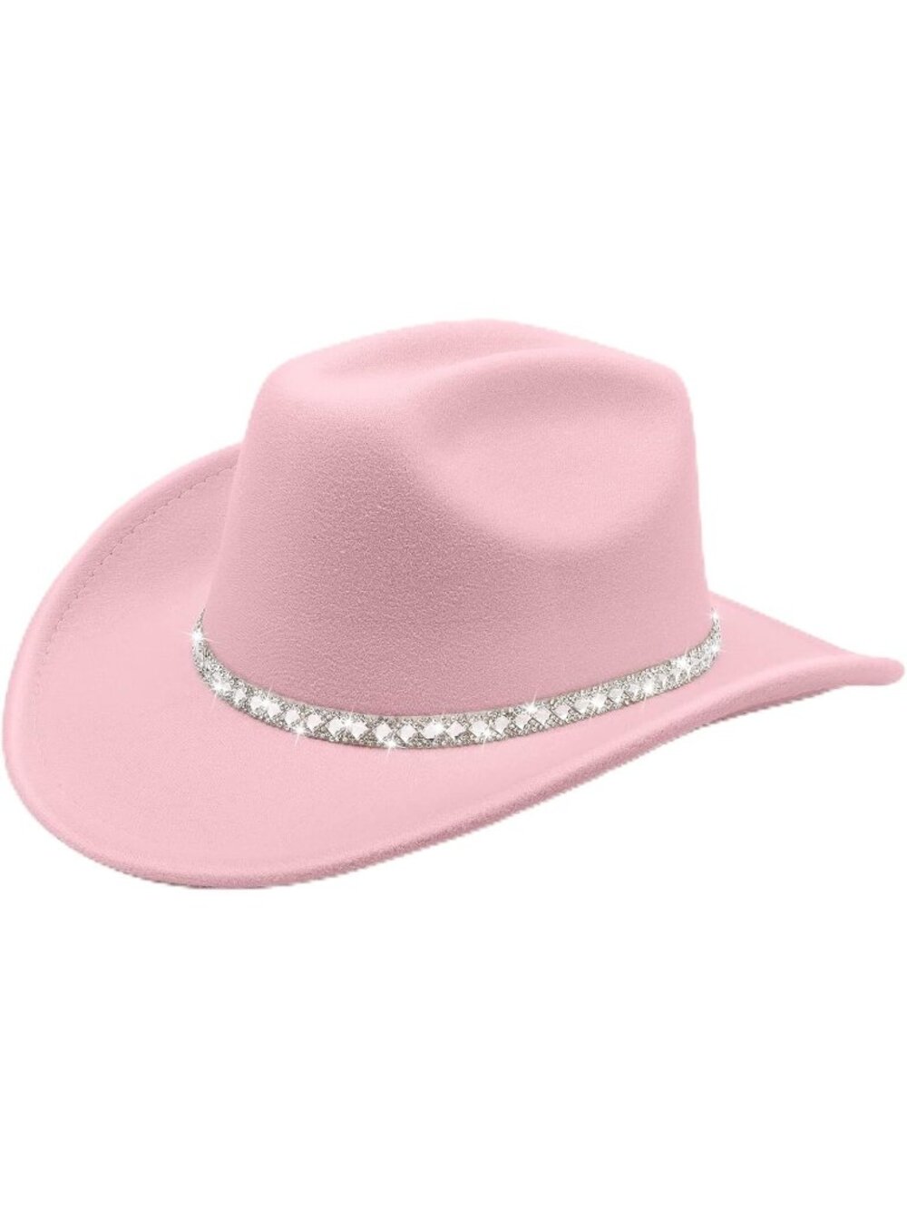 Unisex Pink Felt Wide Brim Fedora Belt Buckle Western Cowboy Rolled Cap Hat
